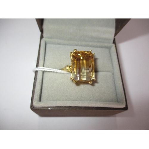 535 - Large Citrine Ring with Diamond Shoulders