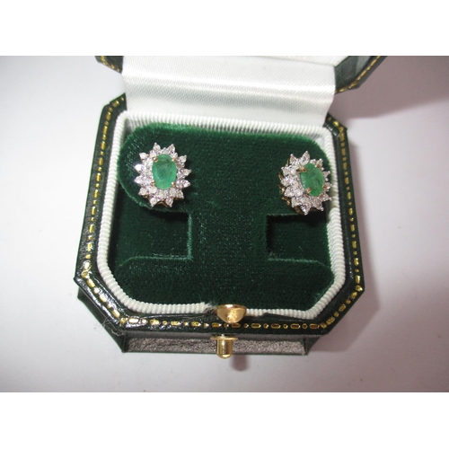 542 - 9ct Gold Emerald and Diamond Large Stud Earrings