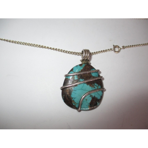 550 - Large Turquoise Arts & Crafts Style Pendant and Chain