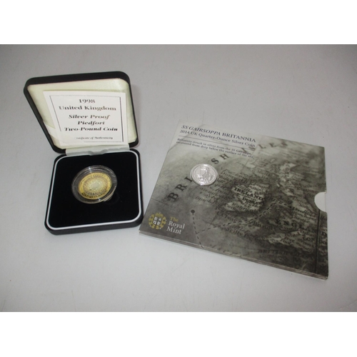 559 - Royal Mint 1998 Silver Proof Piedfort Two Pound Coin and SS Gairsoppa Britannia 2014 UK Quarter Ounc... 