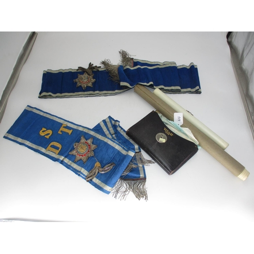 577 - Masonic Apron for Bro. William Edward Hunt Tristram Lodge No. 2415, 2 Sashes and Certificates