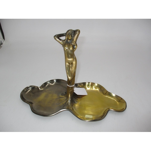 580 - Art Nouveau Style Brass Lady Figure Dish, 22cm high