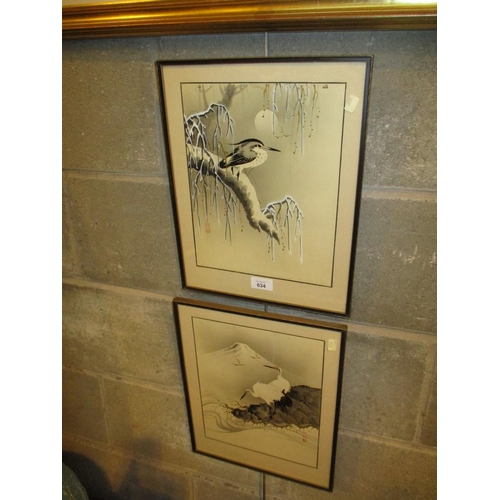 634 - Pair of Japanese Watercolours of Birds, 30x23cm