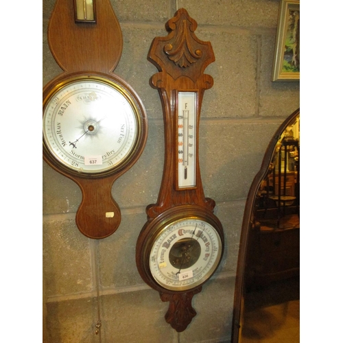 636 - Carved Oak Aneroid Barometer