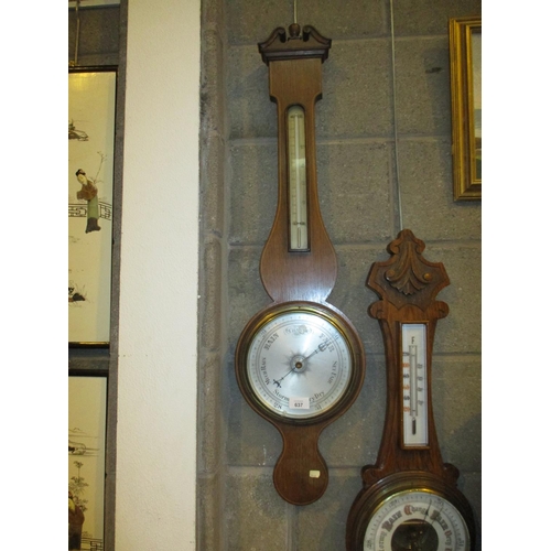 637 - Inlaid Oak Aneroid Barometer