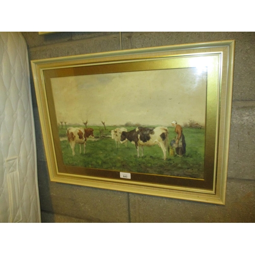 643 - Adrianus Johannes Groenewegen, (1874-1963), Watercolour, Cows and Milkmaid, 33x50cm