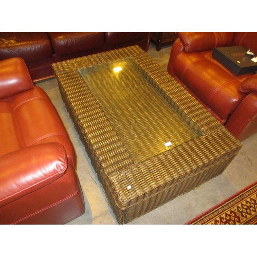 707 - Wicker and Glass Coffee Table, 120x76cm