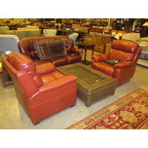 708 - Burgundy Leather Electric Reclining Chair and Matching Easy Chair