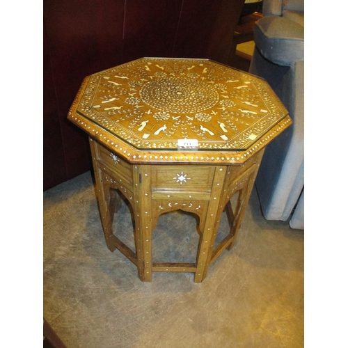 711 - Moorish Bone Inlaid Wood Octagonal Coffee Table, 51cm