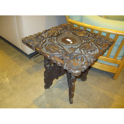 721 - Eastern Ornately Carved Wood Coffee Table, 50cm square