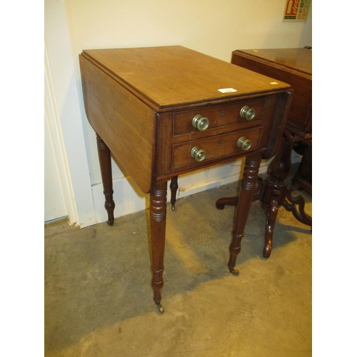 730 - 19th Century Mahogany Drop Leaf Work Table on Turned Legs