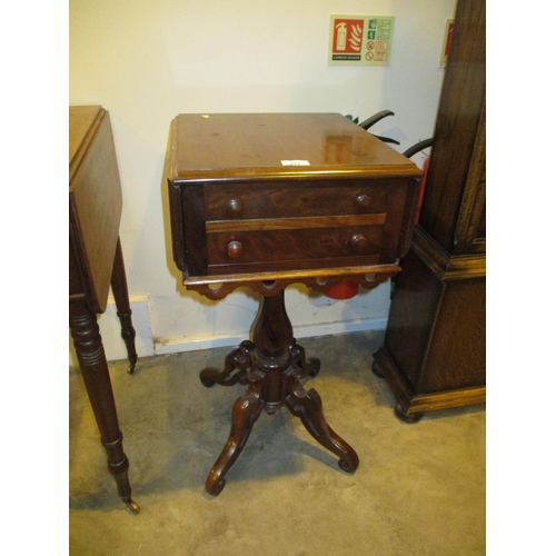 731 - Victorian Mahogany Drop Leaf Work Table on Central Pillar