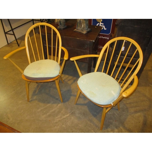 736 - Pair of Ercol Blonde Wood Hoop Back Arm Chairs