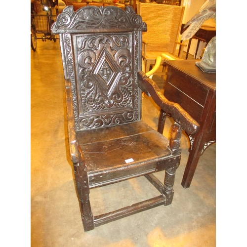 738 - Antique Oak Wainscot Arm Chair