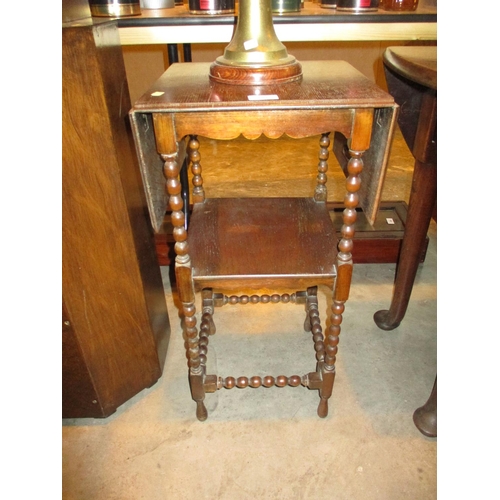 757 - 1920's Oak Drop Leaf Occasional Table on Bobbin Supports