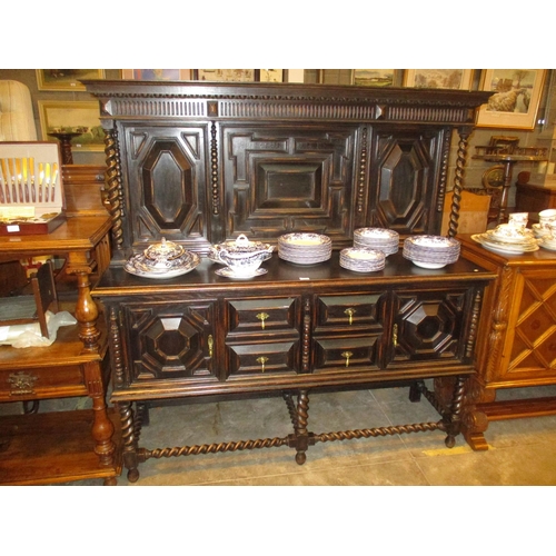 774 - 1920's Jacobean Oak Panel Back Dresser, 169cm