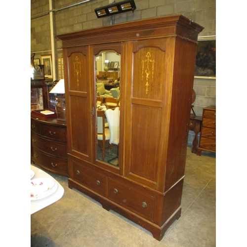 782 - Late Victorian Mahogany Mirror Door Wardrobe, 144cm