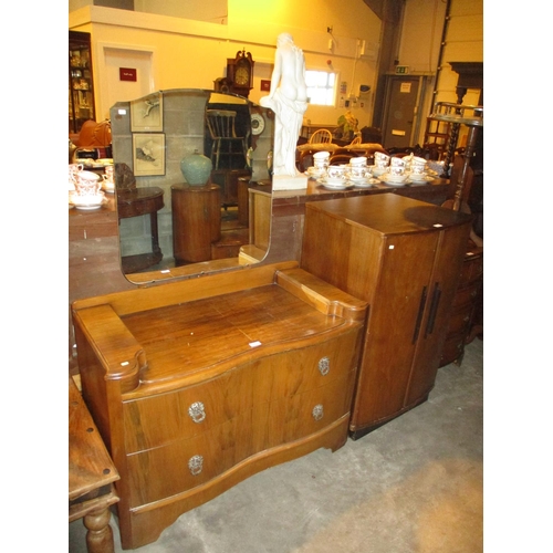 798 - 1950's Walnut Dressing Table and 2 Door Cabinet