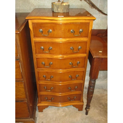 815 - Reproduction Yew Wood Narrow Chest of 6 Drawers, 48cm