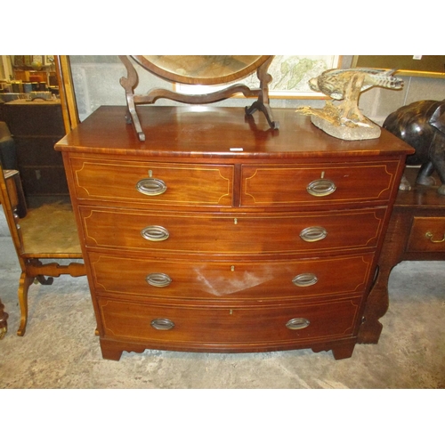 821 - 19th Century Inlaid Mahogany Bowfront Chest of 5 Drawers, 114cm