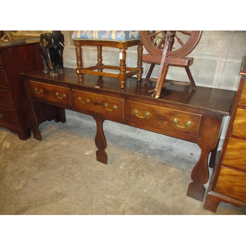 822 - 18th Century Oak 3 Drawer Dresser Base, 188cm