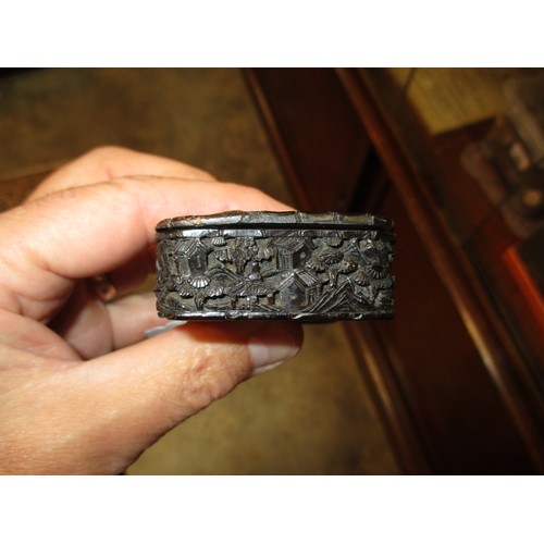 421 - Chinese Ornately Carved Tortoiseshell Snuff Box, 8x6cm