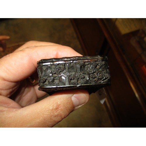 421 - Chinese Ornately Carved Tortoiseshell Snuff Box, 8x6cm