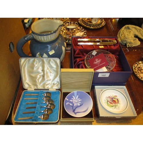 122 - Susie Cooper and Royal Copenhagen Dishes, Edinburgh Crystal Set, Pottery Jug and Cased Coffee Spoons