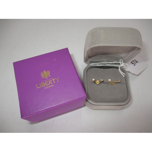 574 - 14ct Gold and Diamond Earrings from Liberty's of London, with original boxes