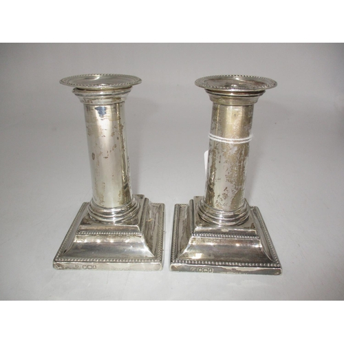 582 - Pair of Silver Candlesticks, Sheffield 1893, Maker JD & S, engraved for Thornhill Bond St. W., 13cm