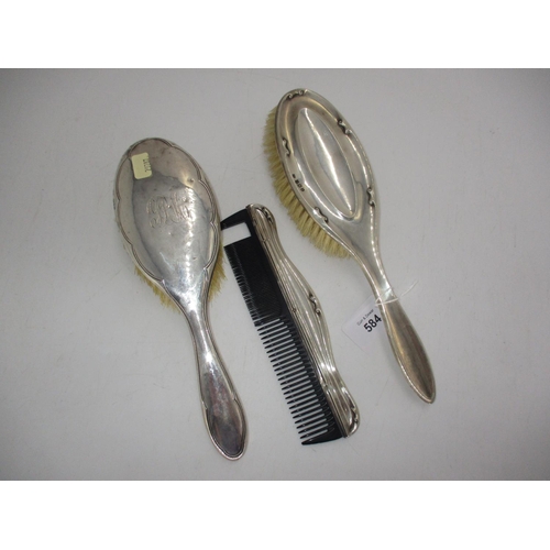 584 - Two Silver Back Brushes and a Comb