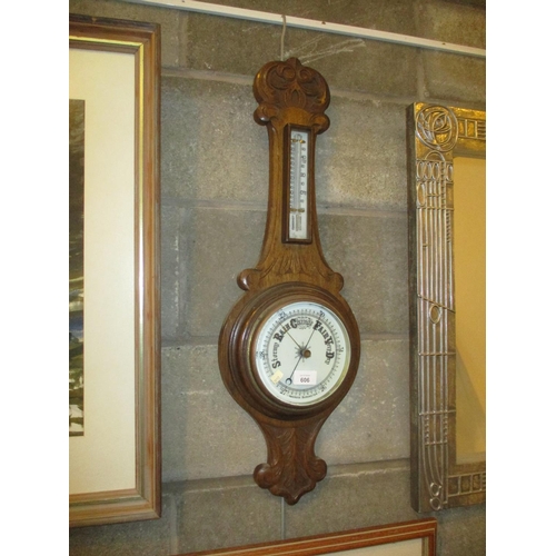 606 - Carved Oak Aneroid Barometer