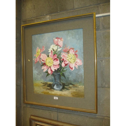 616 - E L Manton, Oil Painting, Vase of Peonies, 56x48cm