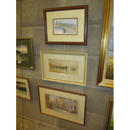 625 - Small Watercolour of a Harbour, and 2 Prints by CGL Phillips and Harry McGregor