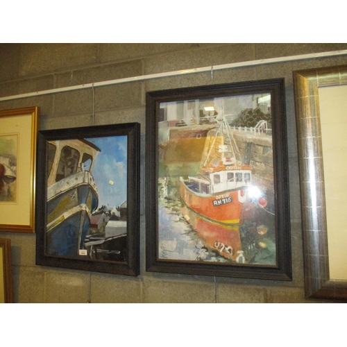 632 - Two Oil Paintings of Fishing Boats, 58x41cm, 49x39cm