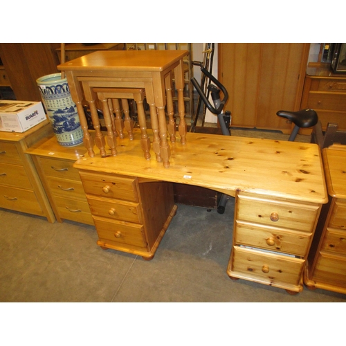 672 - Modern Pine Double Pedestal Dressing Table and a Nest of 3 Tables