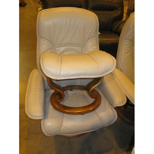 693 - Ekornes Stressless Beige Leather Chair with Stool