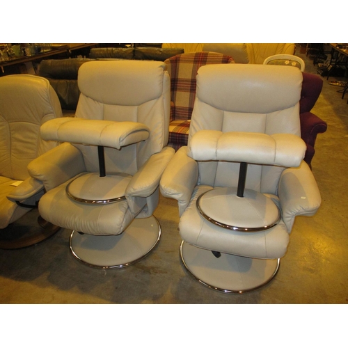 695 - Pair of Beige Reclining Chairs with Stools