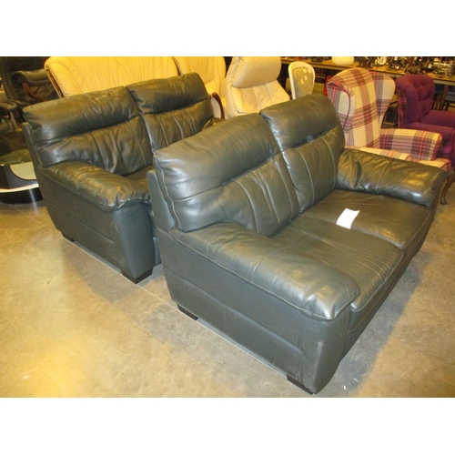 696 - Pair of Green Leather 2 Seat Settees