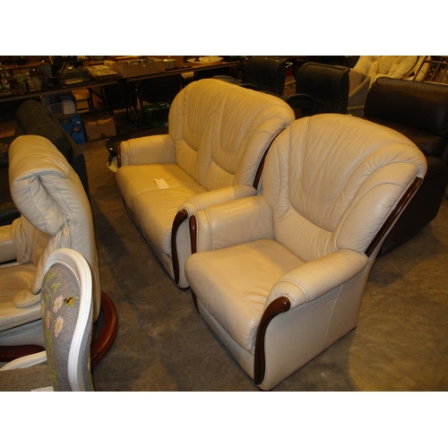 699 - Cream Leather 2 Seat Settee and Chair