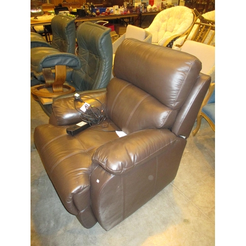 702 - Brown Leather Electric Reclining Easy Chair