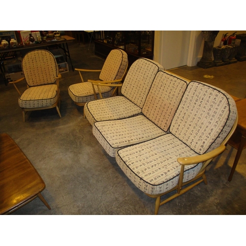 Ercol Light Wood Frame 3 Piece Lounge Suite