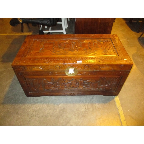 726 - Chinese Ornately Carved Blanket Box