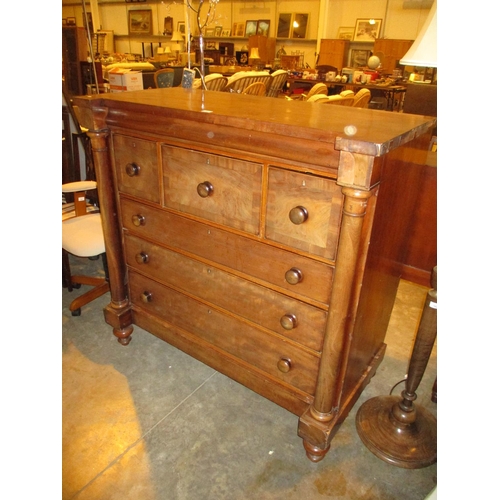 763 - Victorian Mahogany Pillar Side Chest of Drawers, 130cm