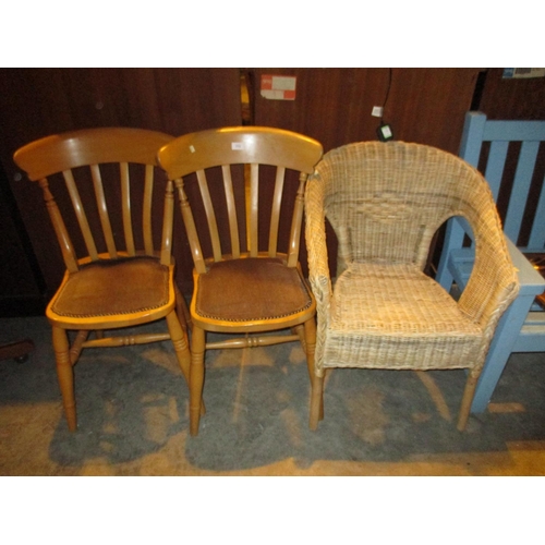 773 - Wicker Chair and 2 Kitchen Chairs