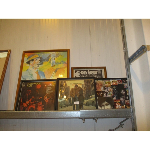 330 - Two Framed Record Sleeves and 3 Other Pictures