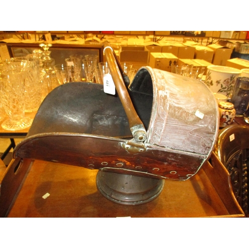 481 - Copper Coal Scuttle with Tongs