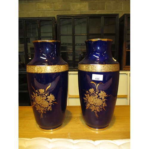 486 - Pair of Limoges France Blue and Gilt Vases