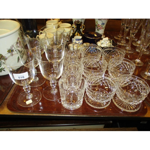 516 - Set of 6 Crystal Sundae Dishes and Other Glass