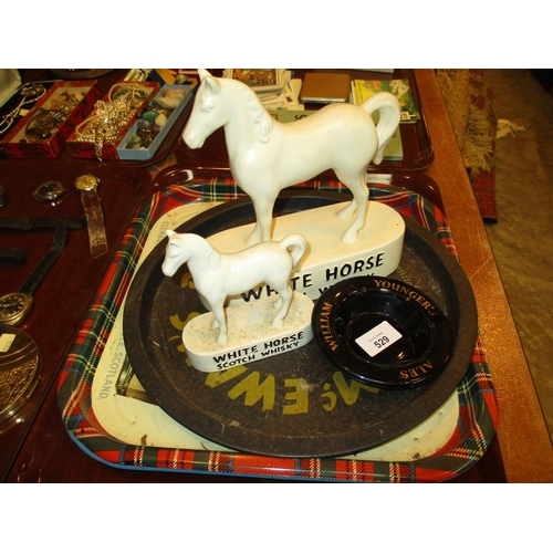 529 - Two White Horse Advertising Figures, an Ash Dish and 3 Trays